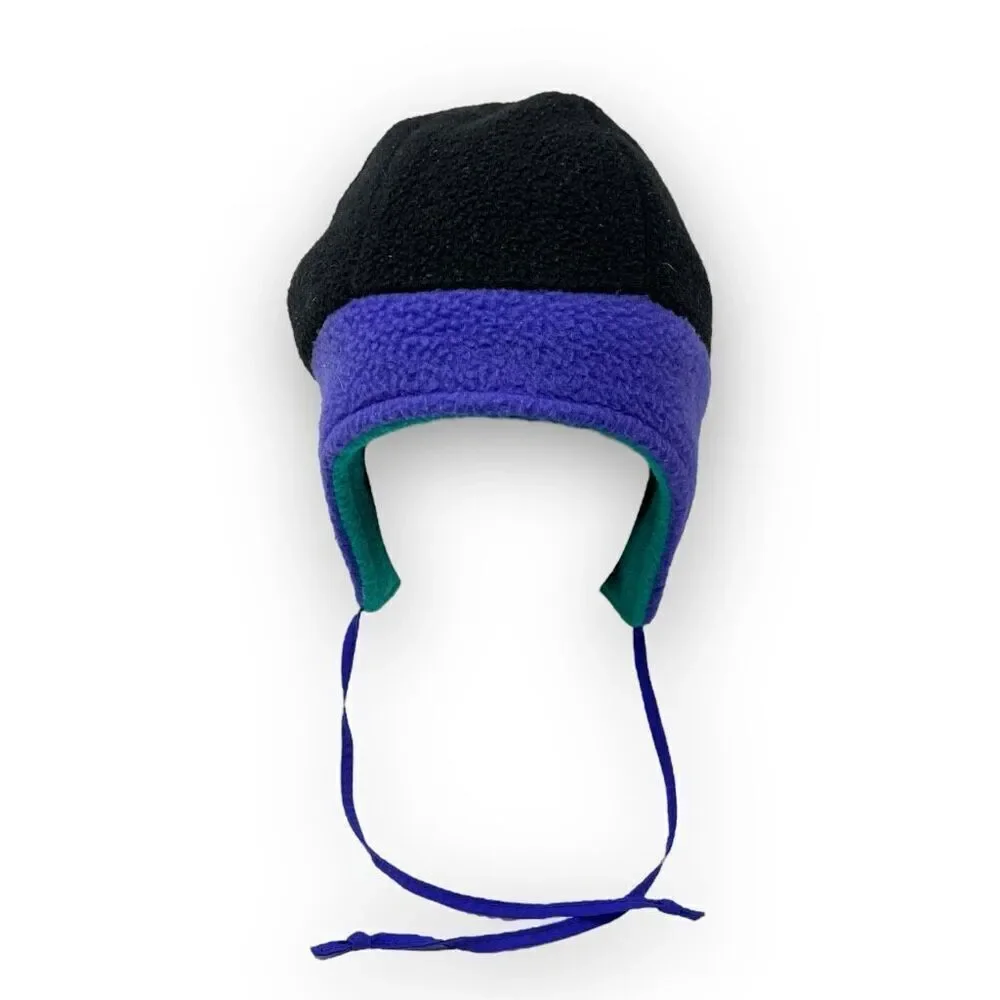 Vintage Columbia Reversible Teal Purple Fleece Beanie Hat Youth Size L/XL
